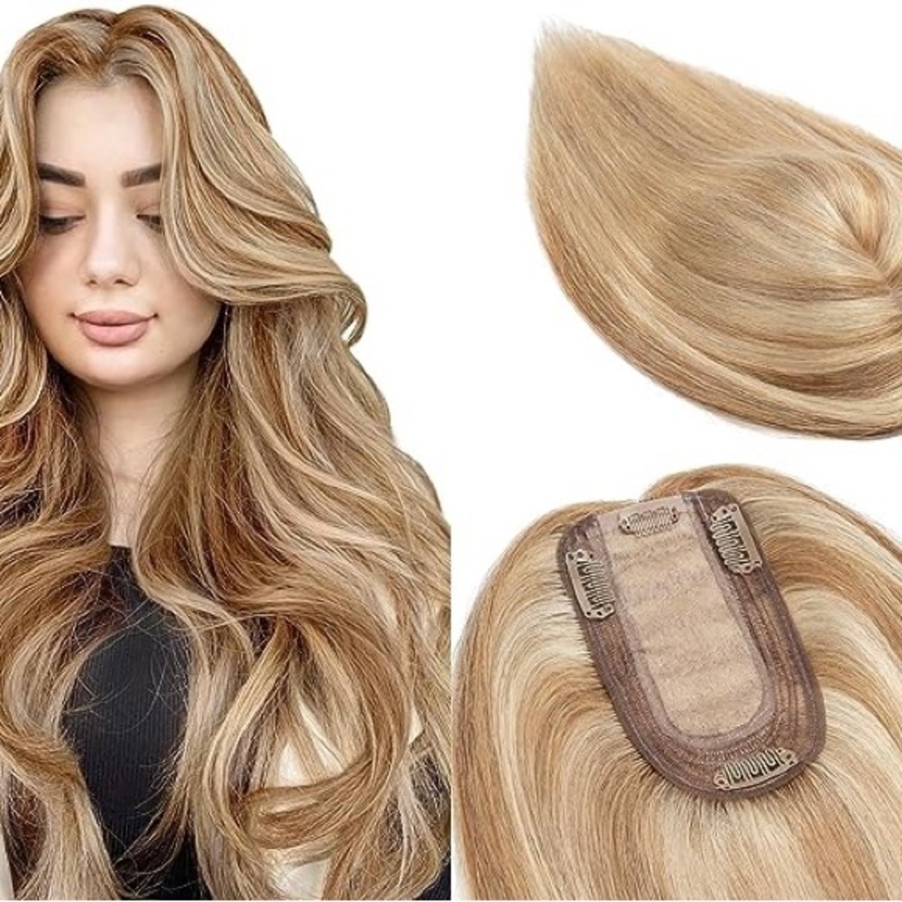 Human hair clip-on wig topper for hair loss
